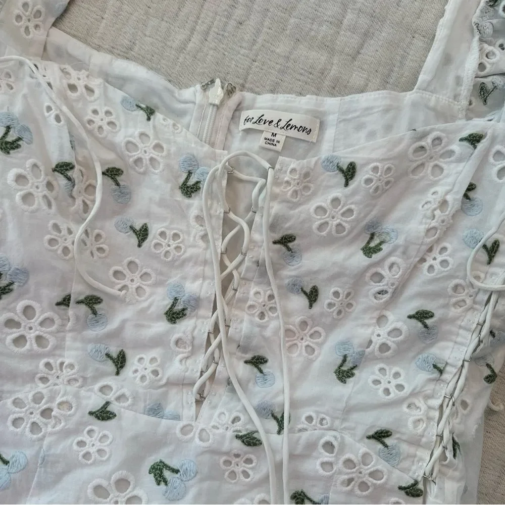 For Love and Lemons Wild Cherries Mini Dress Womens Size Medium *flaws